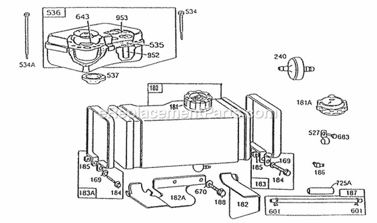 Fuel Tank Assy And AC Grp Diagram and Parts List for 190702-2509-01  Briggs and Stratton Engine